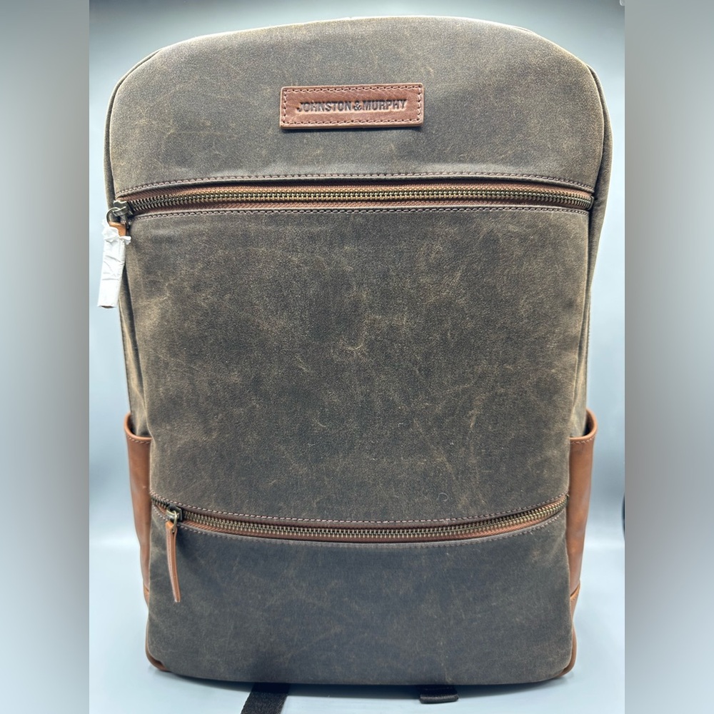 Johnston & Murphy Antique Cotton with Leather Trim Laptop Backpack Brown/Tan